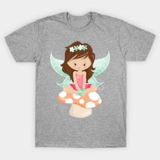 Forest Fairy, Cute Fairy, Brown Hair, Mushroom T-Shirt